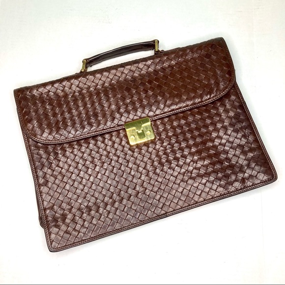 Vintage Bottega Veneta Intreciatto Men's Brown Calf Leather Briefcase Satchel - Picture 2 of 14